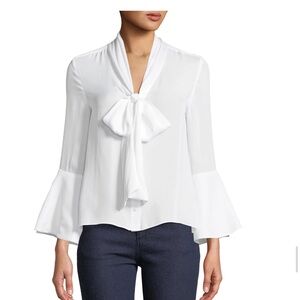 Alice‎ + Olivia "Meredith" silk blouse size 6 8 Ivory Tie Neck ASO top
